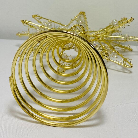 Gold Christmas Tree Topper 7.5" Wire w/Iridescent Beads Prism Star Design EUC - Picture 4 of 6